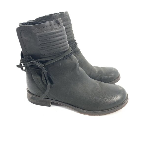 Free People Cambridge Wrap Leather Ankle Boots 37 6.5 Womens Black Low Booties - Picture 1 of 9